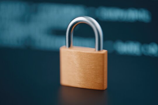 Shiny padlock stands against blurred digital backdrop, symbolizi