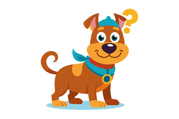 Funny cartoon illustration of a detective dog wearing a green coat and brown hat, holding a magnifying glass over one eye with a curious expression.