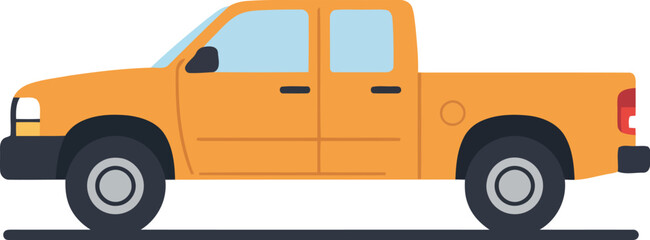 Orange pickup truck side view flat icon