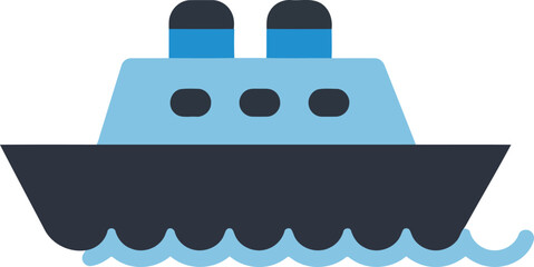 Cartoon cruise ship sailing on blue water