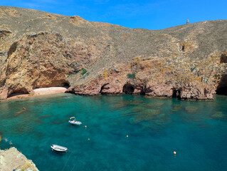 Carreiro do Mosteiro beach, the most popular of the Berlengas Islands. Berlengas Nature Reserve. Portugal