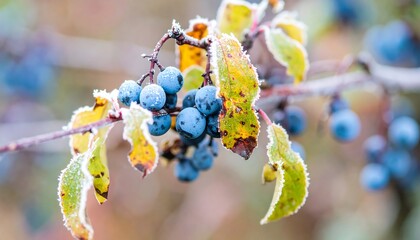 Frosty berries on autumn branch