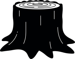 Black silhouette tree stump isolated