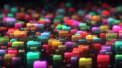 Obraz premium Abstract network grid with files and folders, futuristic software interface, digital document management system, store, search and organize documents, corporate business, paperless office 