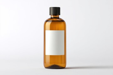 One brown plastic cosmetic pump bottle mockup for soap, lotion, or shampoo. Blank skincare product dispenser template. Glass packaging mock up for conditioner, body care cosmetics. White background