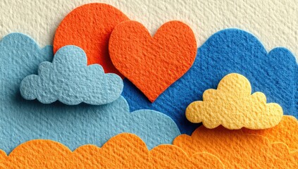 Colorful paper cut clouds and heart