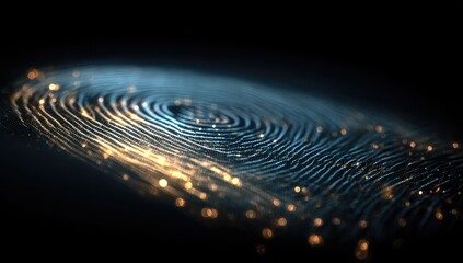 Abstract fingerprint pattern with glowing particles