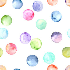 Polka dot multicolored watercolor seamless pattern