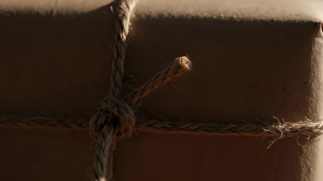 Sustainable Product Package. Sustainable product package wrapped with natural fiber rope knot showing eco friendly wrapping and textured paper