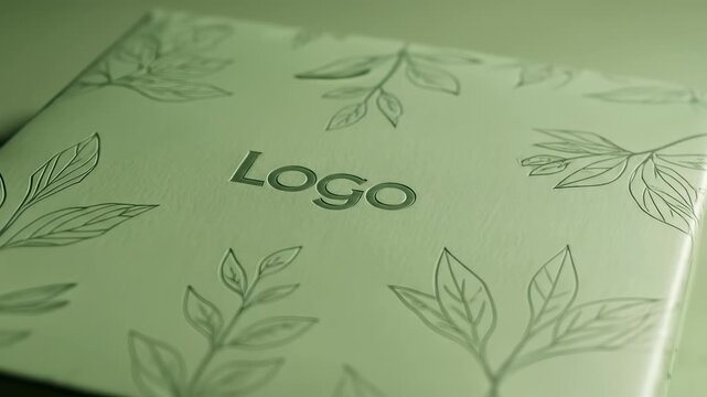 Sustainable Product Package. Sustainable product package design embossed logo leaf pattern green textured paper creating elegant natural eco friendly