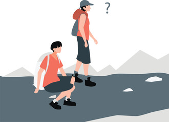 Fototapeta premium Mountain climbers do not know where to go next.