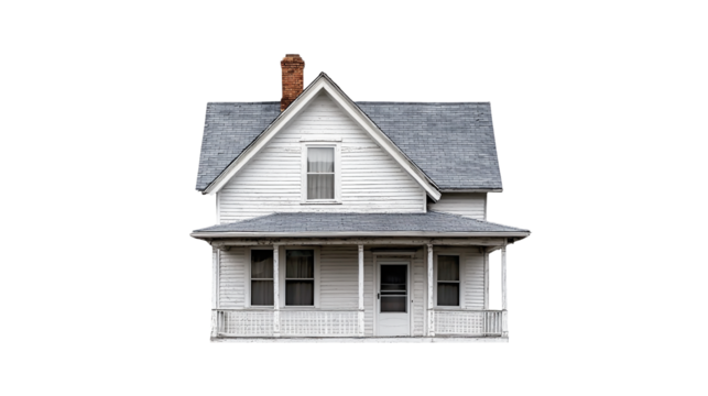 PNG an old white house with a small porch on a transparent background