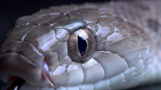 Macro shot of a snake's head with sharp eye and textured scales