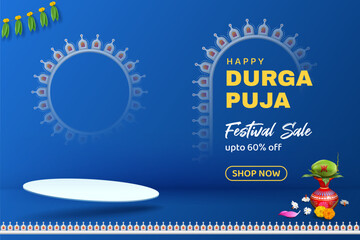 indian religious durga puja subh navratri festival sale podium promotional banner background