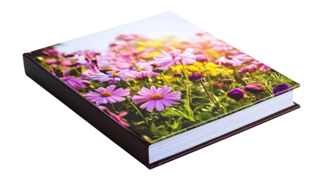 • A Mother’s Day photo book with a hardcover and personalized name, isolated on white background in HD 