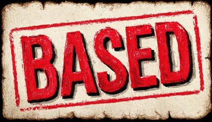 Vintage red stamp "BASED" on aged paper