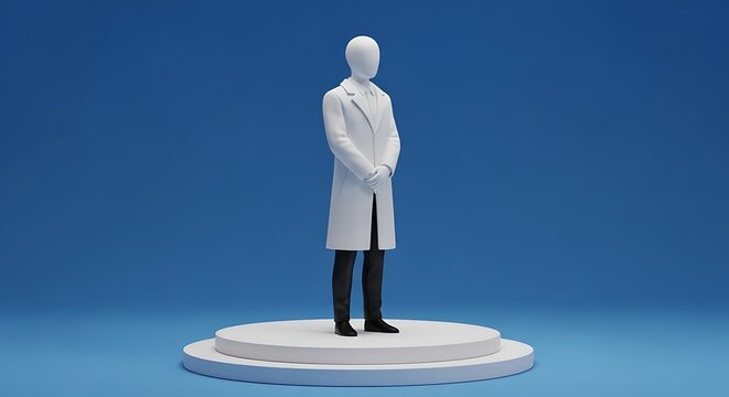 3d best selling doctor in a white coat standing on a circular platform