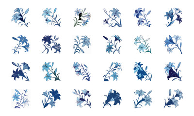 Beautiful Collection of 24 Colorful Hand-Drawn Floral Illustrations Featuring Roses, Tulips, Daisies, Lilies, Hibiscus, Marigolds, Orchids, Jasmine, and Pansies in Elegant Botanical Styles for Decorat