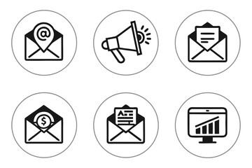Email marketing and business communication icons isolated on white background