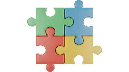 Obraz premium A close up of four colorful puzzle pieces connected together on a black isolated background view from above