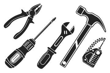 Collection of common hand tools isolated on white background