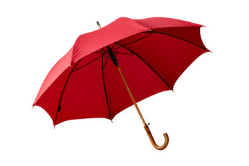 Red Canopy Umbrella with Wooden Hook Handle on White Background