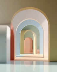 Fototapeta premium Pastel Archways Corridor, Interior Scene, Light & Shade, Display