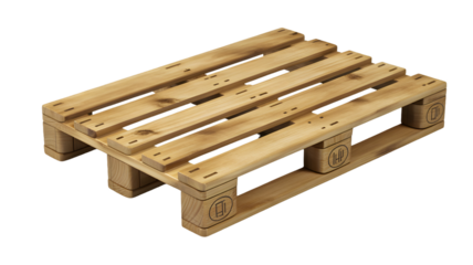 A single wooden euro pallet with light brown planks and support blocks on a black background