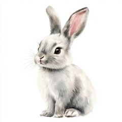 Obraz premium White Rabbit Sitting Upright on a White Background