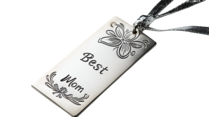 • A personalized metal bookmark with "Best Mom" engraving, isolated on white background in HD 