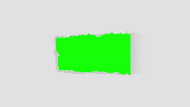Torn paper transition effect with green screen background.