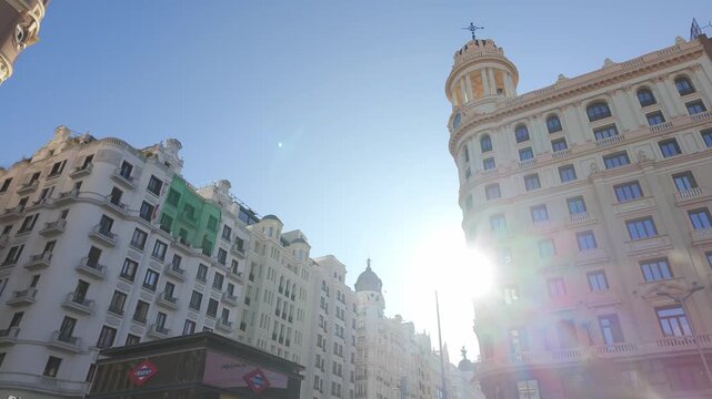 Neoclassical style buildings in the Plaza de Callao, a busy and touristic place in the city.