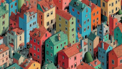 Colorful isometric city view.  A vibrant array of buildings