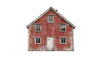 PNG a red barn with white windows sits in front of a black background on a transparent background