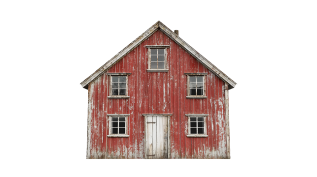 PNG a red barn with white windows sits in front of a black background on a transparent background