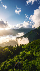 Majestic mountain view sunrise landscape