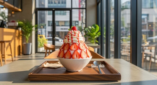 strawberry bingsoo in a korean cafe
