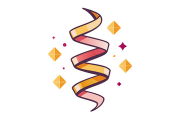 Foil streamer ribbon curled and spiraling upward with celebration details