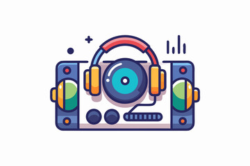 Obraz premium DJ turntable icon with headphones and audio sound wave details
