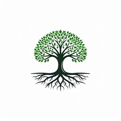 Fototapeta premium Minimalist Vector Logo of a Tree with Roots Symbolizing Growth in Nature Environment