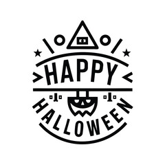 Vector art of happy halloween vintage emblem with pumpkin and spooky elements, isolated