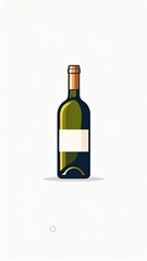 Minimalist Flat Vector Graphic of a Wine Bottle with a Blank Label on a White Background