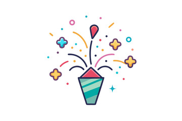 Small party popper icon releasing bubble shaped decorative elements