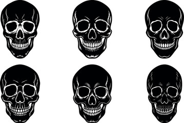 Collection of Black and White Skull Illustrations for Halloween or Day of the Dead