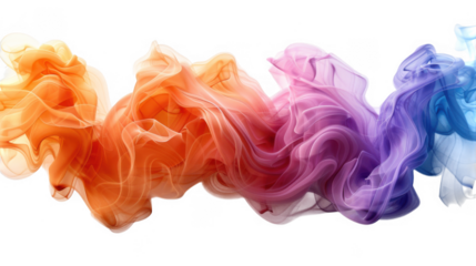 Colorful vibrant rainbow smoke swirls shapes transparent PNG, isolated background. Misty vapor effect, abstract design element.