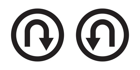 U-turn ahead traffic sign road. U-Turn road sign. U Turn Arrow. Print u turn arrow icon linear graphics set vector. u turn shape pointer flat design pictogram vector elements. © Agastya 897