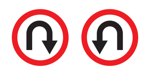 U-turn ahead traffic sign road. U-Turn road sign. U Turn Arrow. Print u turn arrow icon linear graphics set vector. u turn shape pointer flat design pictogram vector elements.