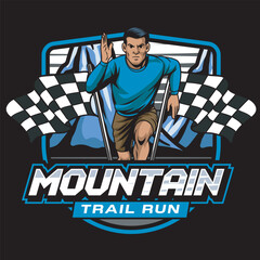 Mountain Trail Run Mascot Logo Illustration