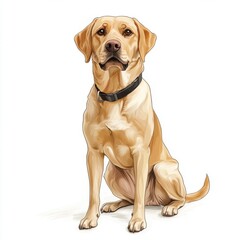 Portrait of a Seated Labrador Retriever with Black Collar on White Background