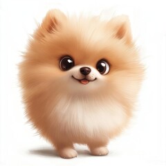 Fluffy Orange Dog with Big Eyes Standing on White Surface